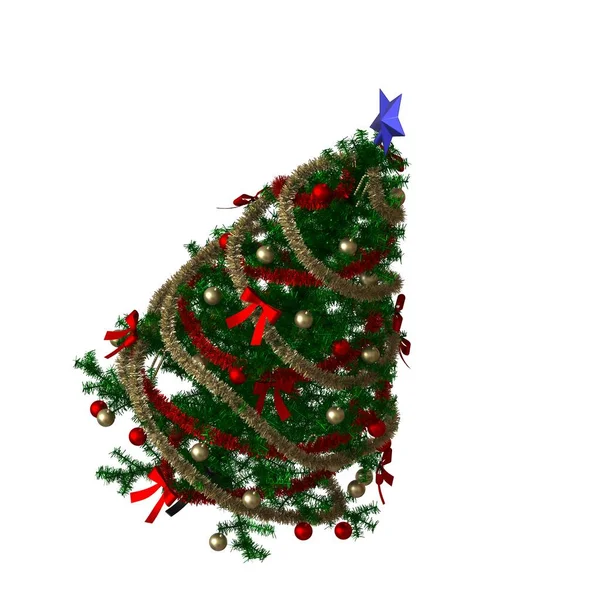 파란 별 이 위에 있는 크리스마스 트리는 하얀 배경에 고립되어 있습니다. 고해상도로 우수 한 품질 의 3D 렌더링 — 스톡 사진