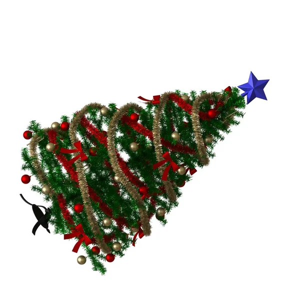 Árbol de Navidad con una estrella azul en la parte superior, aislado sobre un fondo blanco. Representación 3D de excelente calidad en alta resolución —  Fotos de Stock