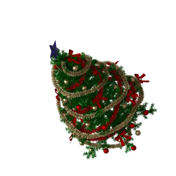 Árvore de Natal com uma estrela azul no topo, isolar em um fundo branco. Renderização 3D de excelente qualidade em alta resolução — Fotografia de Stock