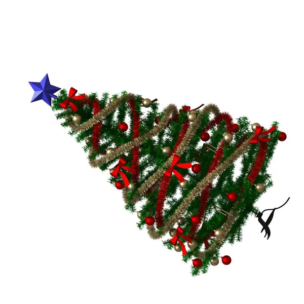 上に青い星のあるクリスマスツリーは、白い背景に隔離されています。高解像度で優れた品質の3Dレンダリング — ストック写真