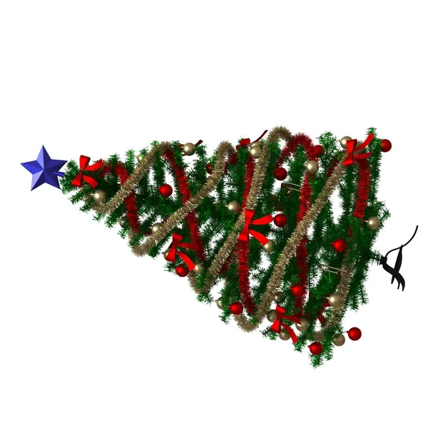 上に青い星のあるクリスマスツリーは、白い背景に隔離されています。高解像度で優れた品質の3Dレンダリング — ストック写真