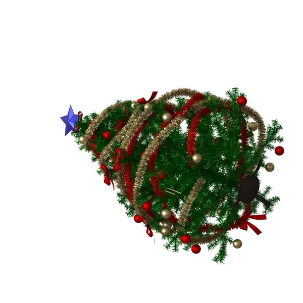 Arbre de Noël avec une étoile bleue sur le dessus, isoler sur un fond blanc. rendu 3D d'excellente qualité en haute résolution — Photo