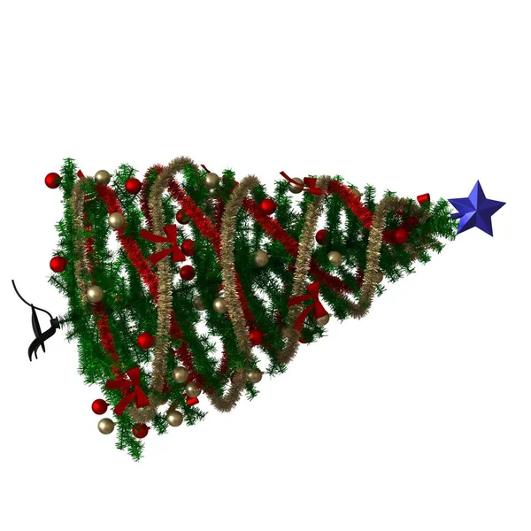 Albero di Natale con una stella blu sulla parte superiore, isolare su uno sfondo bianco. Rendering 3D di ottima qualità in alta risoluzione — Foto Stock