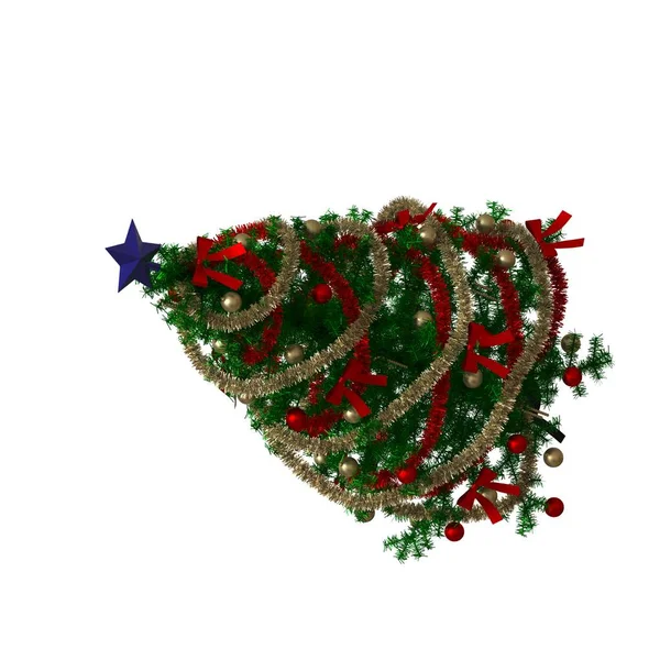 Árbol de Navidad con una estrella azul en la parte superior, aislado sobre un fondo blanco. Representación 3D de excelente calidad en alta resolución —  Fotos de Stock