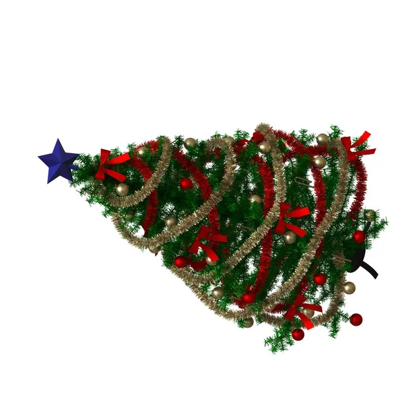 Χριστουγεννιάτικο δέντρο με ένα μπλε αστέρι στην κορυφή, απομονώνονται σε λευκό φόντο. 3D απόδοση εξαιρετικής ποιότητας σε υψηλή ανάλυση — Φωτογραφία Αρχείου
