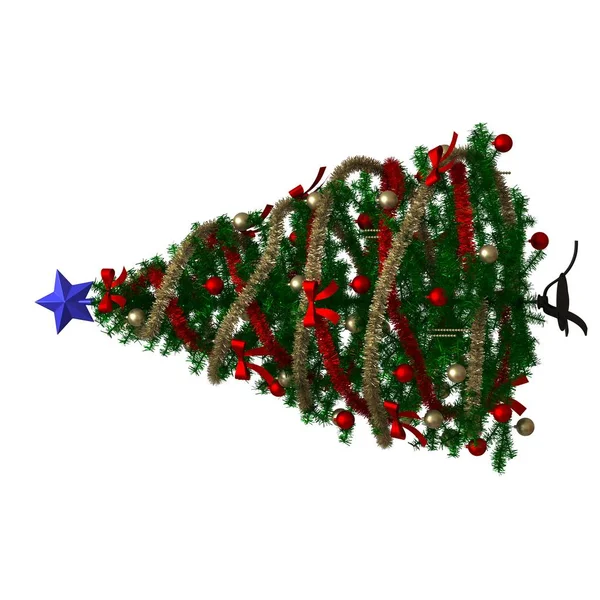 Arbre de Noël avec une étoile bleue sur le dessus, isoler sur un fond blanc. rendu 3D d'excellente qualité en haute résolution — Photo