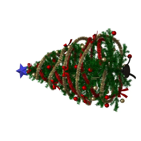 Árbol de Navidad con una estrella azul en la parte superior, aislado sobre un fondo blanco. Representación 3D de excelente calidad en alta resolución —  Fotos de Stock