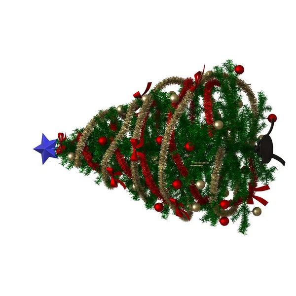 Weihnachtsbaum mit blauem Stern an der Spitze, isoliert auf weißem Hintergrund. 3D-Rendering von hervorragender Qualität in hoher Auflösung — Stockfoto