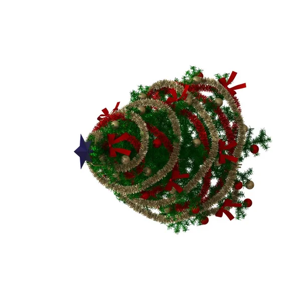 Árvore de Natal com uma estrela azul no topo, isolar em um fundo branco. Renderização 3D de excelente qualidade em alta resolução — Fotografia de Stock