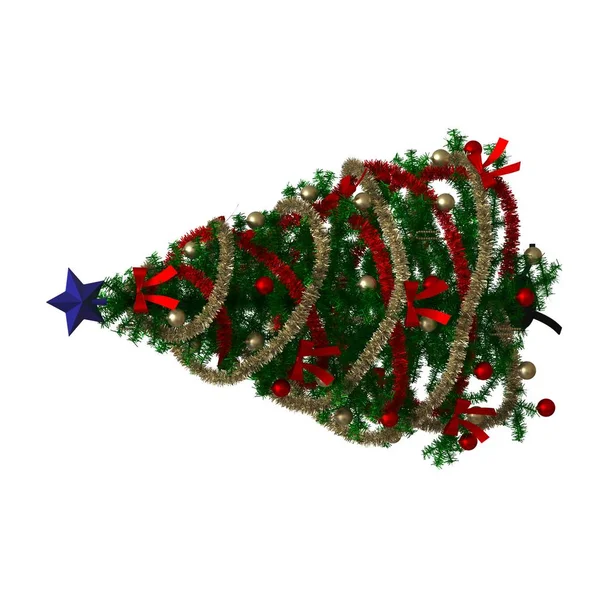 Albero di Natale con una stella blu sulla parte superiore, isolare su uno sfondo bianco. Rendering 3D di ottima qualità in alta risoluzione — Foto Stock