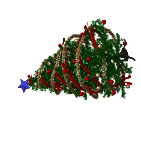 Árbol de Navidad con una estrella azul en la parte superior, aislado sobre un fondo blanco. Representación 3D de excelente calidad en alta resolución —  Fotos de Stock