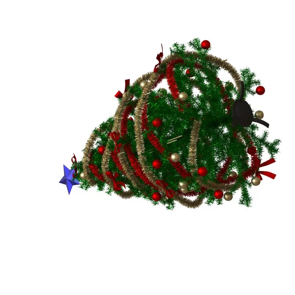 Árbol de Navidad con una estrella azul en la parte superior, aislado sobre un fondo blanco. Representación 3D de excelente calidad en alta resolución —  Fotos de Stock