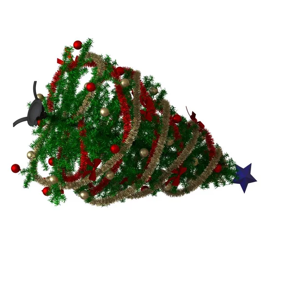 Árbol de Navidad con una estrella azul en la parte superior, aislado sobre un fondo blanco. Representación 3D de excelente calidad en alta resolución —  Fotos de Stock