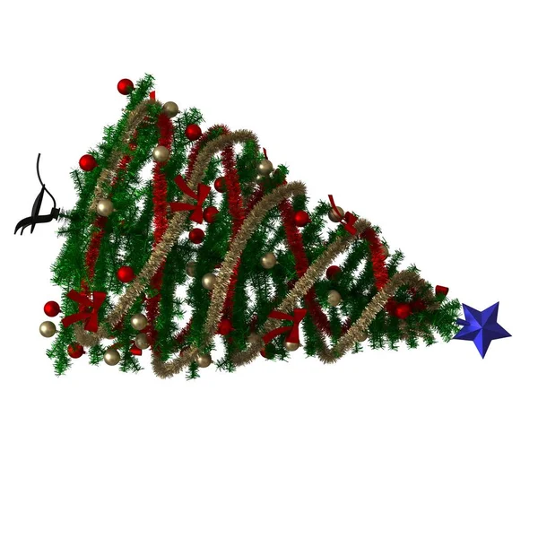 Árvore de Natal com uma estrela azul no topo, isolar em um fundo branco. Renderização 3D de excelente qualidade em alta resolução — Fotografia de Stock