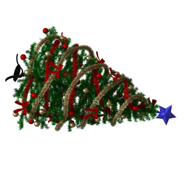 Árbol de Navidad con una estrella azul en la parte superior, aislado sobre un fondo blanco. Representación 3D de excelente calidad en alta resolución —  Fotos de Stock