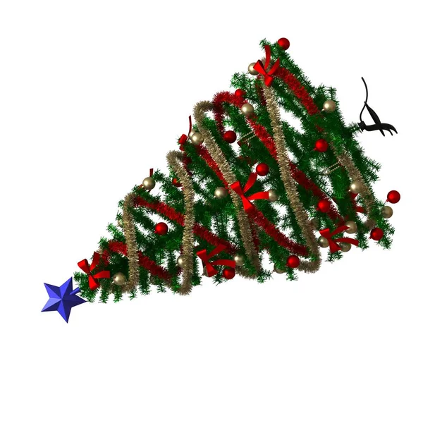 Tepesinde mavi bir yıldız olan Noel ağacı, beyaz arka planda izole edilmiş. Yüksek çözünürlükte mükemmel kalitede 3D görüntüleme — Stok fotoğraf