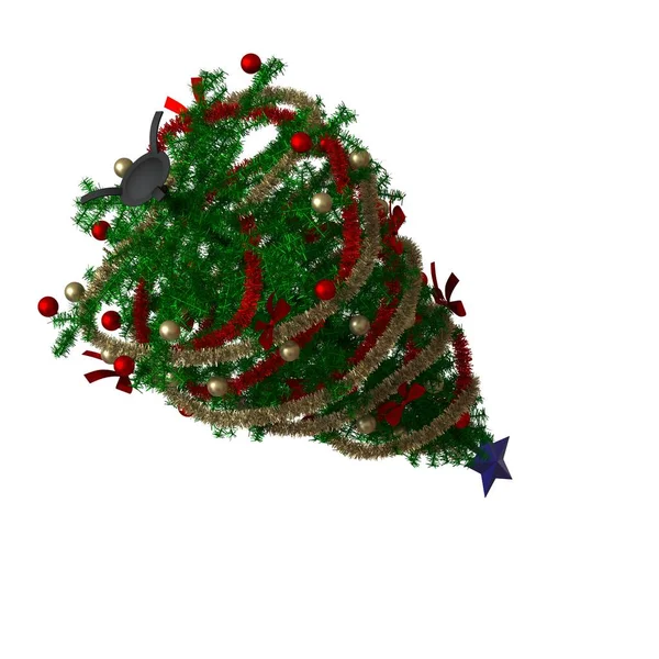 Weihnachtsbaum mit blauem Stern an der Spitze, isoliert auf weißem Hintergrund. 3D-Rendering von hervorragender Qualität in hoher Auflösung — Stockfoto