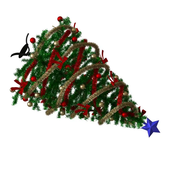 Arbre de Noël avec une étoile bleue sur le dessus, isoler sur un fond blanc. rendu 3D d'excellente qualité en haute résolution — Photo