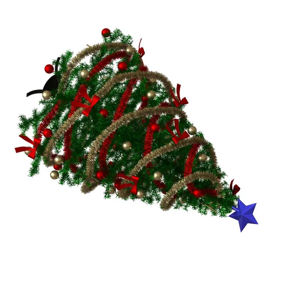 Árbol de Navidad con una estrella azul en la parte superior, aislado sobre un fondo blanco. Representación 3D de excelente calidad en alta resolución —  Fotos de Stock