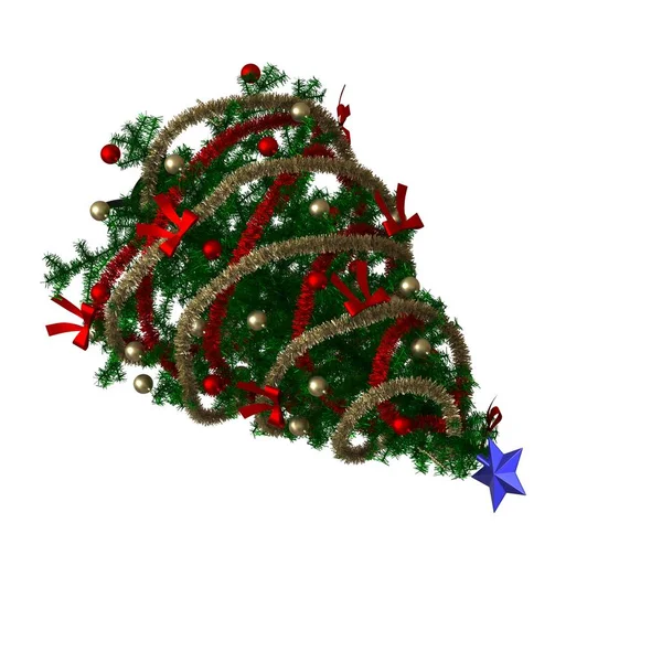 Árbol de Navidad con una estrella azul en la parte superior, aislado sobre un fondo blanco. Representación 3D de excelente calidad en alta resolución —  Fotos de Stock