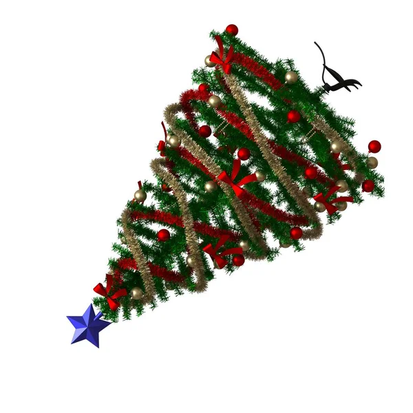 Árbol de Navidad con una estrella azul en la parte superior, aislado sobre un fondo blanco. Representación 3D de excelente calidad en alta resolución —  Fotos de Stock