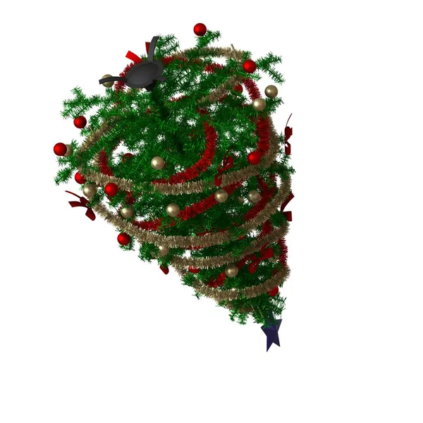 Albero di Natale con una stella blu sulla parte superiore, isolare su uno sfondo bianco. Rendering 3D di ottima qualità in alta risoluzione — Foto Stock