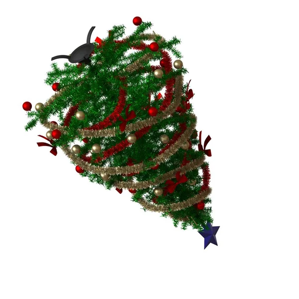 Albero di Natale con una stella blu sulla parte superiore, isolare su uno sfondo bianco. Rendering 3D di ottima qualità in alta risoluzione — Foto Stock