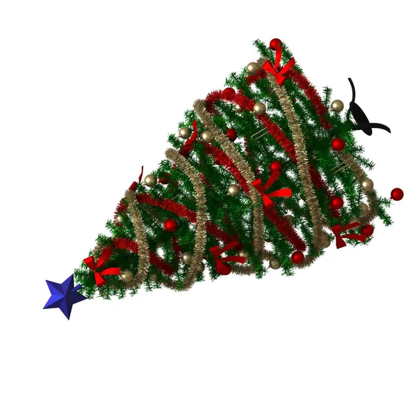 파란 별 이 위에 있는 크리스마스 트리는 하얀 배경에 고립되어 있습니다. 고해상도로 우수 한 품질 의 3D 렌더링 — 스톡 사진