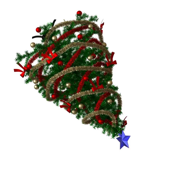 Árvore de Natal com uma estrela azul no topo, isolar em um fundo branco. Renderização 3D de excelente qualidade em alta resolução — Fotografia de Stock