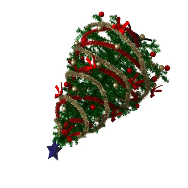 Árbol de Navidad con una estrella azul en la parte superior, aislado sobre un fondo blanco. Representación 3D de excelente calidad en alta resolución — Foto de Stock