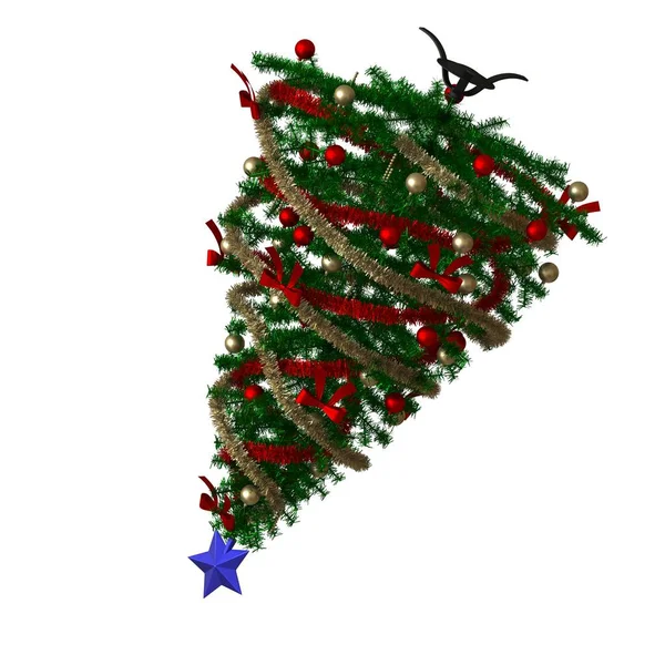 Weihnachtsbaum mit blauem Stern an der Spitze, isoliert auf weißem Hintergrund. 3D-Rendering von hervorragender Qualität in hoher Auflösung — Stockfoto