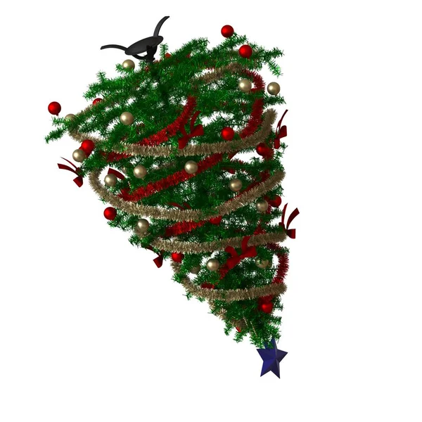 Arbre de Noël avec une étoile bleue sur le dessus, isoler sur un fond blanc. rendu 3D d'excellente qualité en haute résolution — Photo