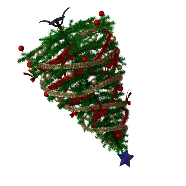 Árbol de Navidad con una estrella azul en la parte superior, aislado sobre un fondo blanco. Representación 3D de excelente calidad en alta resolución — Foto de Stock