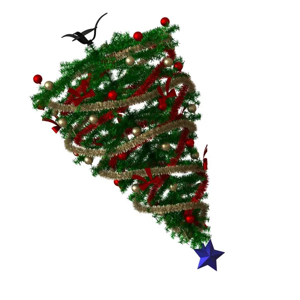 Árbol de Navidad con una estrella azul en la parte superior, aislado sobre un fondo blanco. Representación 3D de excelente calidad en alta resolución —  Fotos de Stock