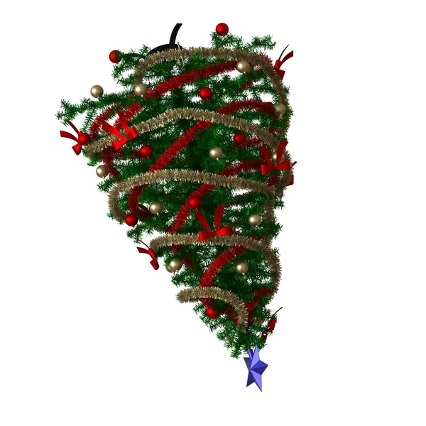 Tepesinde mavi bir yıldız olan Noel ağacı, beyaz arka planda izole edilmiş. Yüksek çözünürlükte mükemmel kalitede 3D görüntüleme — Stok fotoğraf