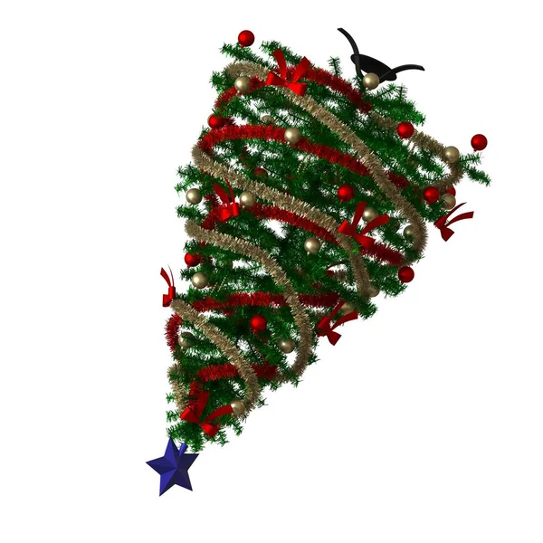 Árbol de Navidad con una estrella azul en la parte superior, aislado sobre un fondo blanco. Representación 3D de excelente calidad en alta resolución —  Fotos de Stock