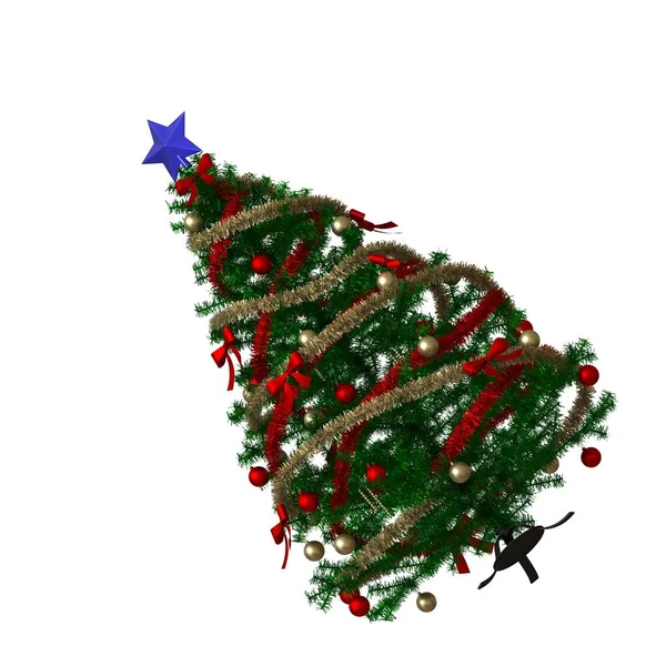 Christmas tree with a blue star on the top, isolate on a white background. 3D rendering of excellent quality in high resolution — Stock Photo, Image