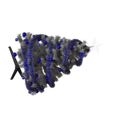 Tepesinde gümüş yıldız olan Noel ağacı, beyaz arka planda izole edilmiş. Yüksek çözünürlükte mükemmel kalitede 3D görüntüleme