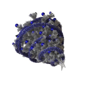 Tepesinde gümüş yıldız olan Noel ağacı, beyaz arka planda izole edilmiş. Yüksek çözünürlükte mükemmel kalitede 3D görüntüleme