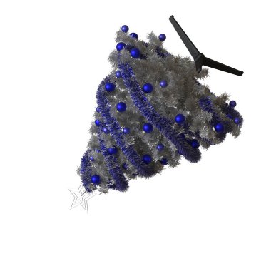 Tepesinde gümüş yıldız olan Noel ağacı, beyaz arka planda izole edilmiş. Yüksek çözünürlükte mükemmel kalitede 3D görüntüleme
