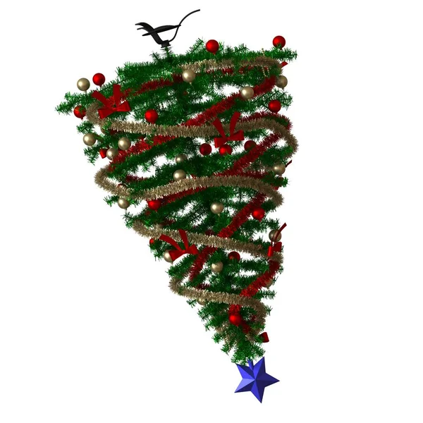 Árbol de Navidad con una estrella azul en la parte superior, aislado sobre un fondo blanco. Representación 3D de excelente calidad en alta resolución —  Fotos de Stock