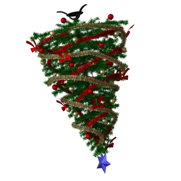 Kerstboom met een blauwe ster op de top, isoleren op een witte achtergrond. 3d weergave van uitstekende kwaliteit in hoge resolutie — Stockfoto