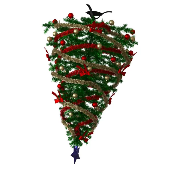 Árbol de Navidad con una estrella azul en la parte superior, aislado sobre un fondo blanco. Representación 3D de excelente calidad en alta resolución — Foto de Stock