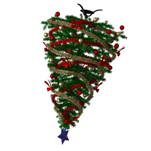 Albero di Natale con una stella blu sulla parte superiore, isolare su uno sfondo bianco. Rendering 3D di ottima qualità in alta risoluzione — Foto Stock