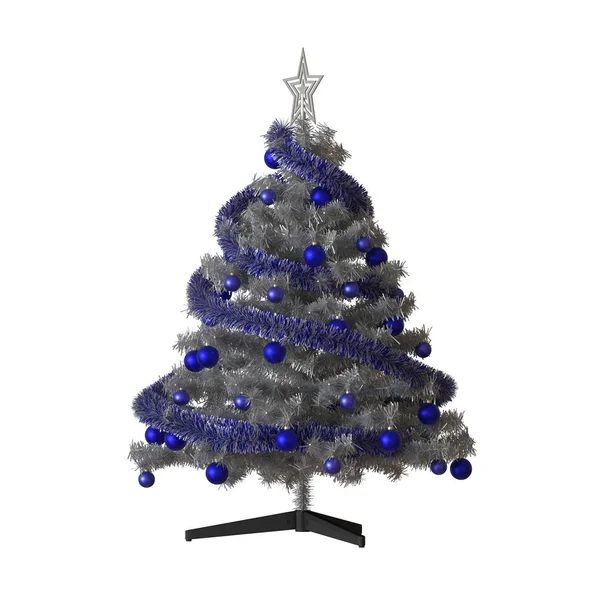 Weihnachtsbaum mit einem silbernen Stern an der Spitze, isoliert auf weißem Hintergrund. 3D-Rendering von hervorragender Qualität in hoher Auflösung — Stockfoto