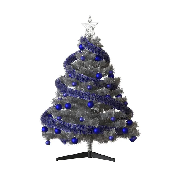 上に銀の星を持つクリスマスツリーは、白い背景に隔離されています。高解像度で優れた品質の3Dレンダリング — ストック写真