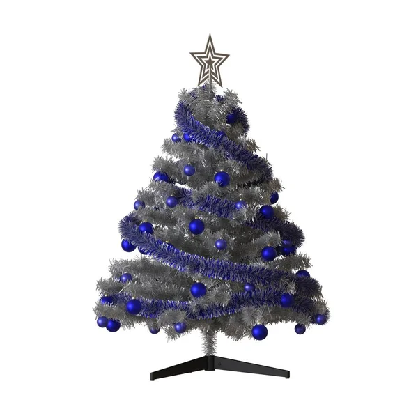 Albero di Natale con una stella d'argento sulla parte superiore, isolare su uno sfondo bianco. Rendering 3D di ottima qualità in alta risoluzione — Foto Stock