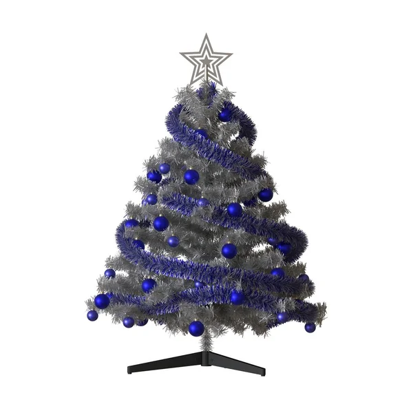 圣诞树顶部有一颗银星，背景为白色。 3D高分辨率的高质量渲染 — 图库照片