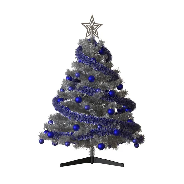 Albero di Natale con una stella d'argento sulla parte superiore, isolare su uno sfondo bianco. Rendering 3D di ottima qualità in alta risoluzione — Foto Stock