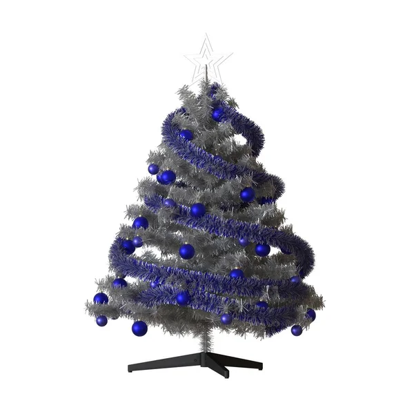 Weihnachtsbaum mit einem silbernen Stern an der Spitze, isoliert auf weißem Hintergrund. 3D-Rendering von hervorragender Qualität in hoher Auflösung — Stockfoto